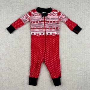 Hanna Andersson Infant Pajamas 70 (9-12M)‎ Red White Nordic Fair Isle Full Zip